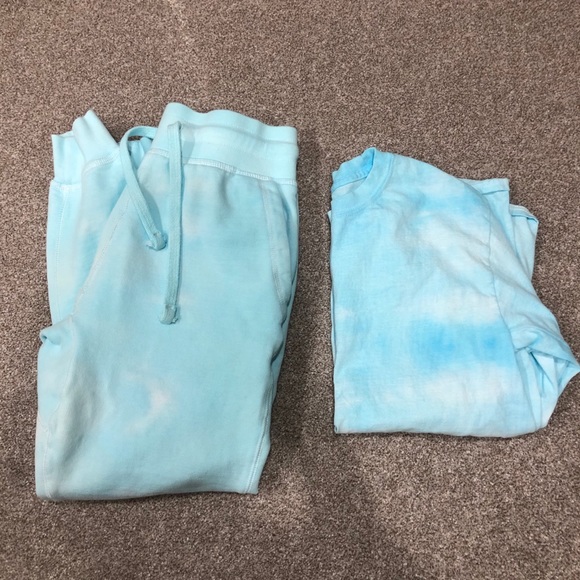 Free People Pants - Blue tie dye oversized sweatsuit